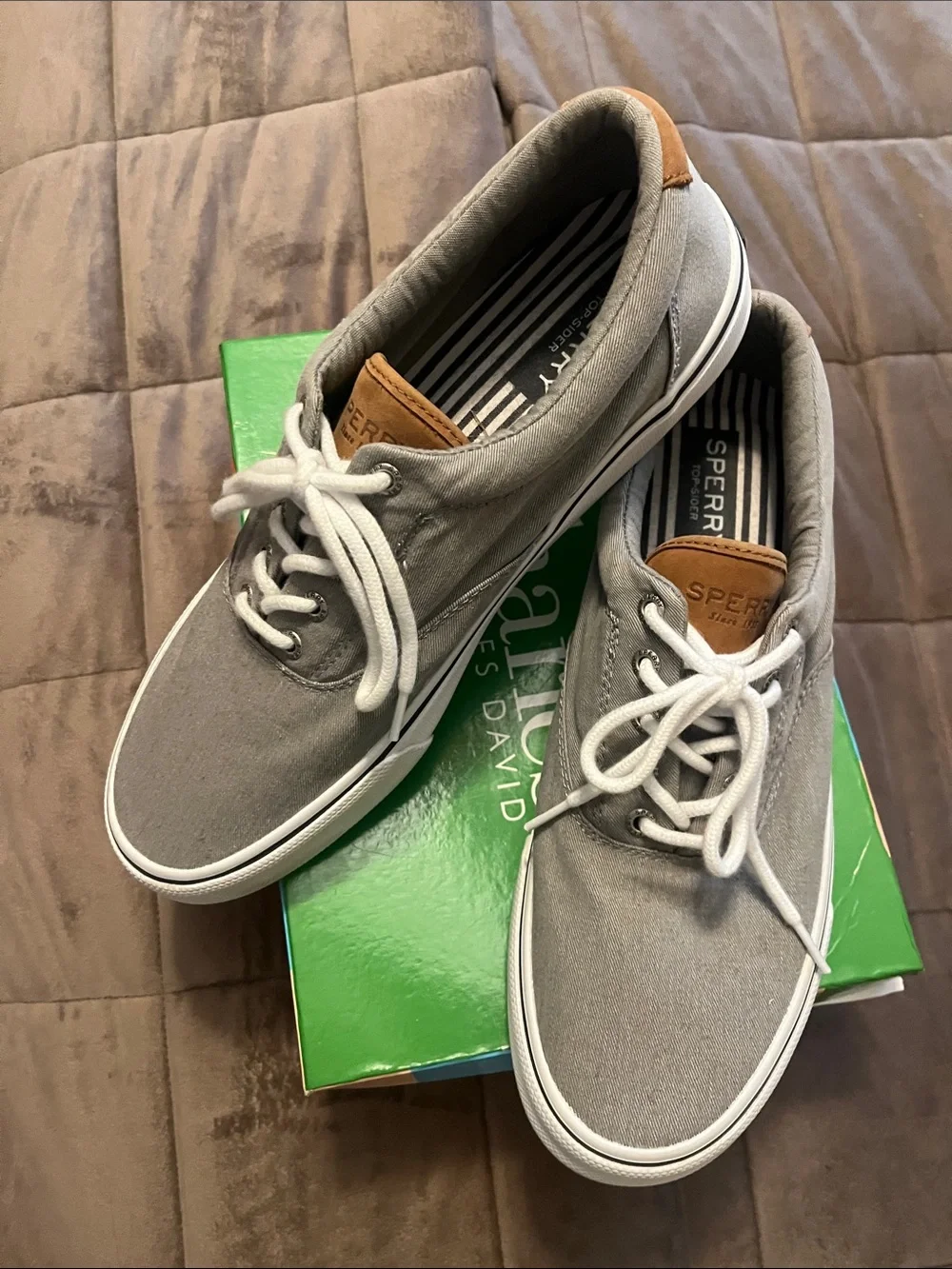 Sperry Men's Gray Canvas Boat Shoes with White Laces